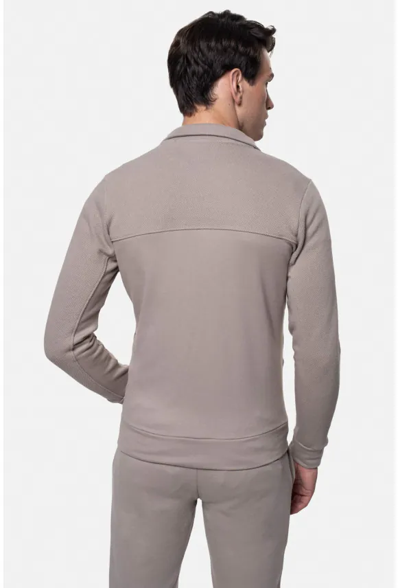 BLUZA URBANO ROZPINANY BEŻOWA Z BAWEŁNĄ