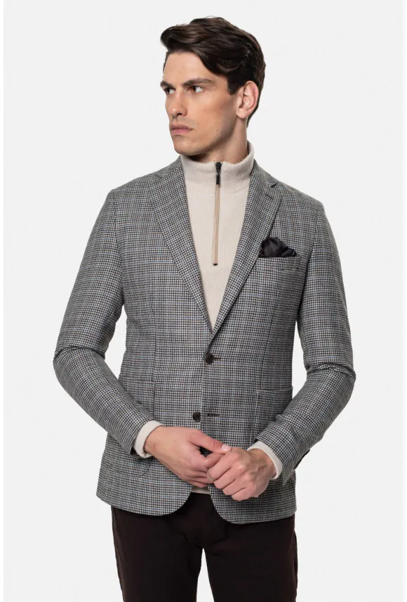 MARYNARKA BENKEN SZARA SLIM FIT JEDNORZĘDOWA Z WEŁNĄ