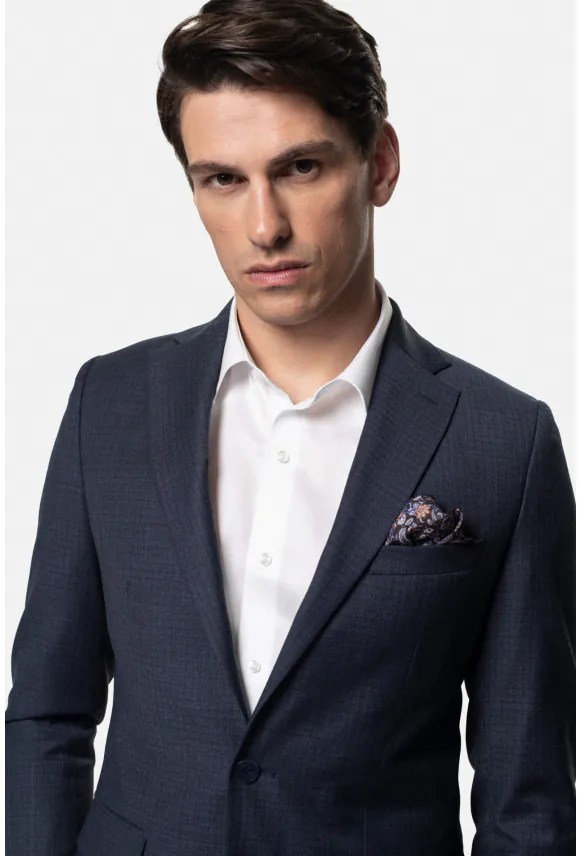 MARYNARKA TELAMO GRANATOWA SLIM FIT JEDNORZĘDOWA Z WEŁNĄ