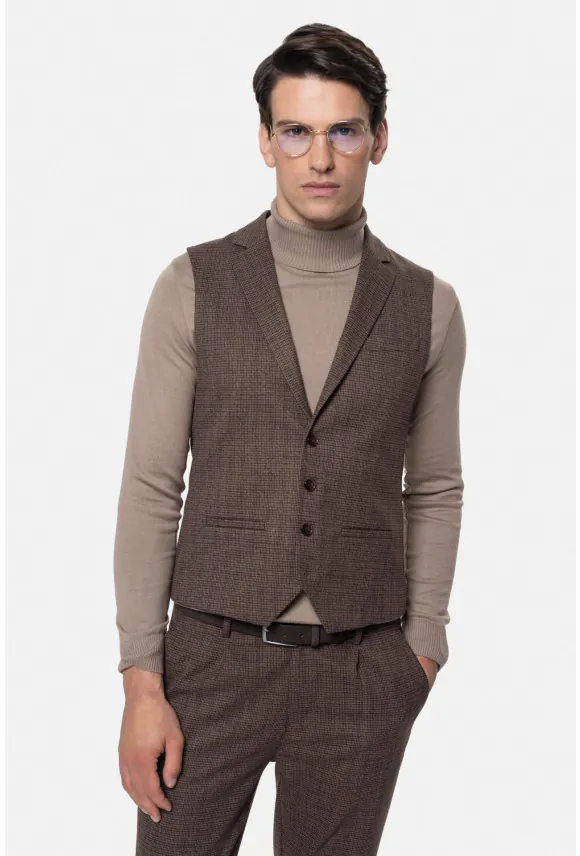KAMIZELKA PERSANO SLIM FIT BRĄZOWA JEDNORZĘDOWA