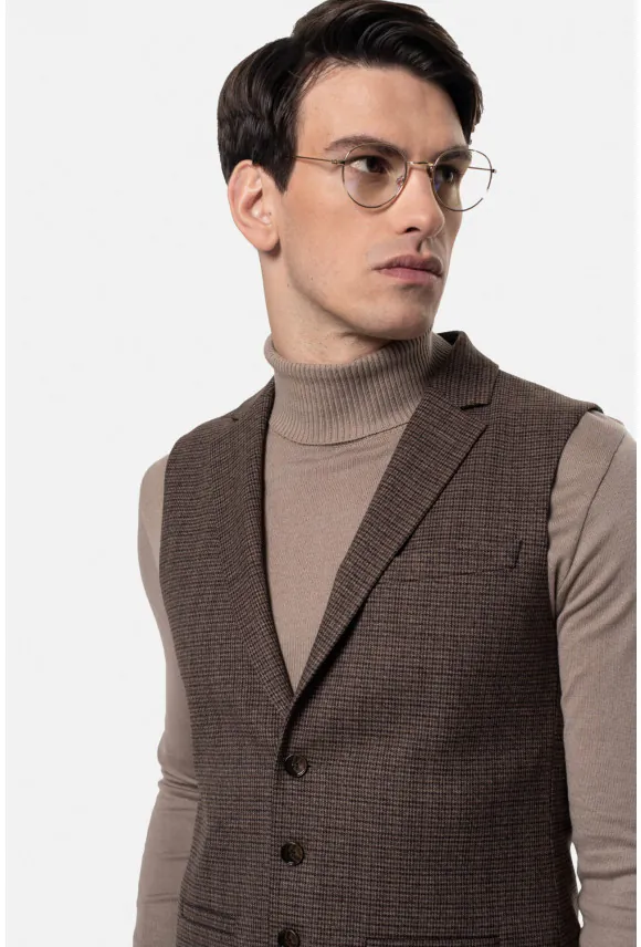 KAMIZELKA PERSANO SLIM FIT BRĄZOWA JEDNORZĘDOWA