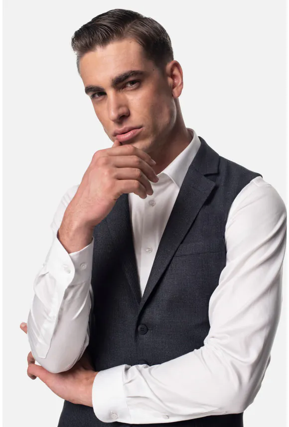 KAMIZELKA ALEDO SLIM FIT GRANATOWA JEDNORZĘDOWA
