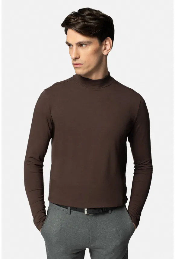BLUZA ALDEA PÓŁGOLF BRĄZOWA 0001 Z BAWEŁNY