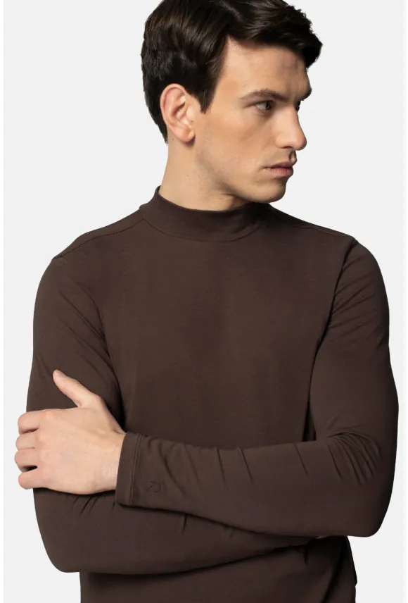 BLUZA ALDEA PÓŁGOLF BRĄZOWA 0001 Z BAWEŁNY