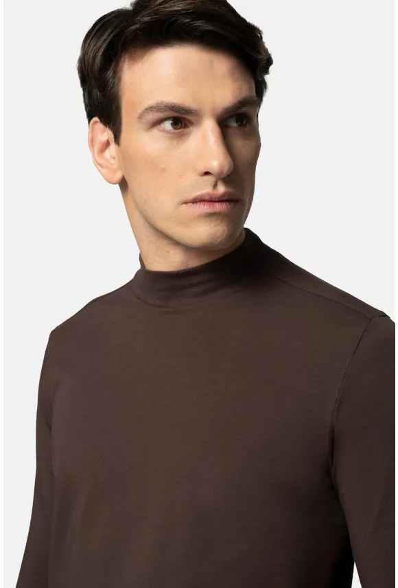 BLUZA ALDEA PÓŁGOLF BRĄZOWA 0001 Z BAWEŁNY