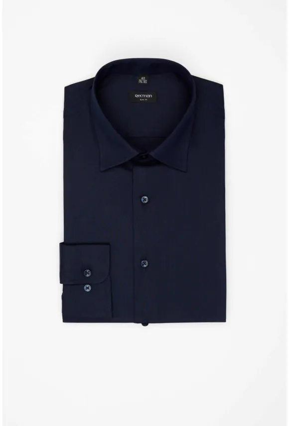 KOSZULA VERSONE 3327E DŁUGI RĘKAW SLIM FIT GRANATOWA Z BAWEŁNĄ