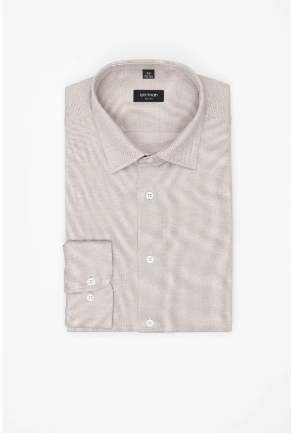KOSZULA FORMENTO 3277 DŁUGI RĘKAW SLIM FIT BEŻOWA Z BAWEŁNY