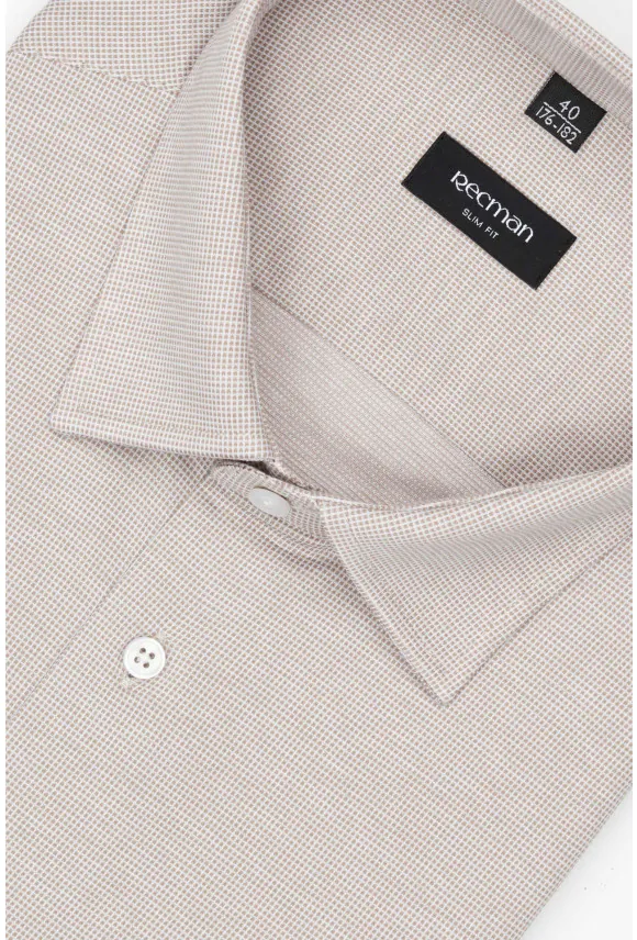 KOSZULA FORMENTO 3277 DŁUGI RĘKAW SLIM FIT BEŻOWA Z BAWEŁNY