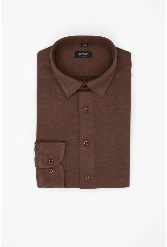 KOSZULA FORMENTO 3321C DŁUGI RĘKAW SLIM FIT BRĄZOWA Z WISKOZĄ