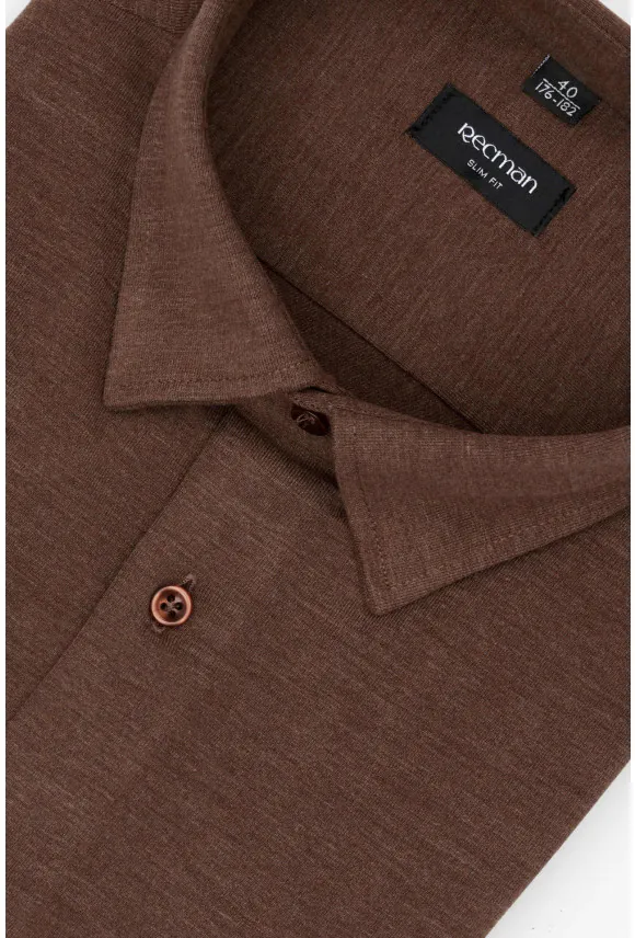 KOSZULA FORMENTO 3321C DŁUGI RĘKAW SLIM FIT BRĄZOWA Z WISKOZĄ