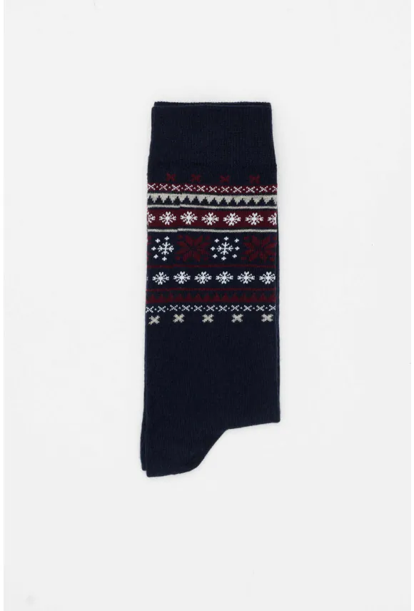 SKARPETY XMAS SNOWFLAKE 3 GRANATOWE