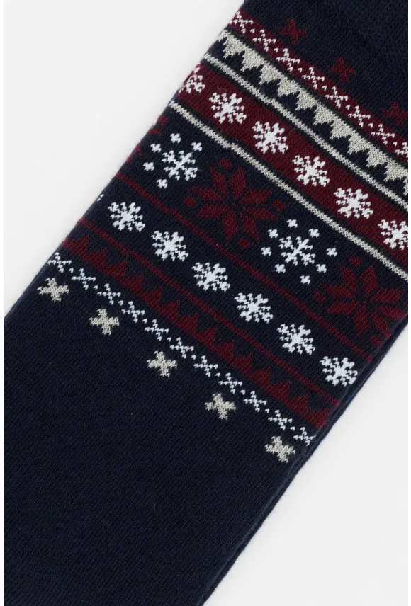 SKARPETY XMAS SNOWFLAKE 3 GRANATOWE