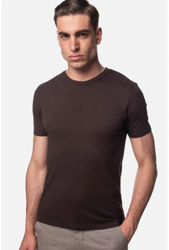 T SHIRT MUXAL BRĄZOWY Z MODALEM