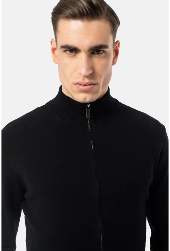 SWETER ENCOLE ROZPINANY CZARNY Z WISKOZĄ