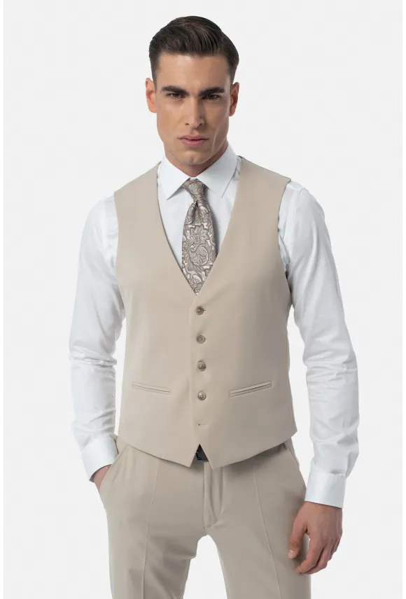 KAMIZELKA MARINELLA SLIM FIT BEŻOWA JEDNORZĘDOWA