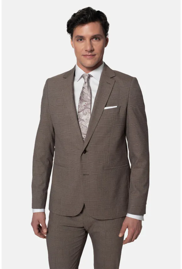 MARYNARKA SOBRAL BRĄZOWA SLIM FIT JEDNORZĘDOWA