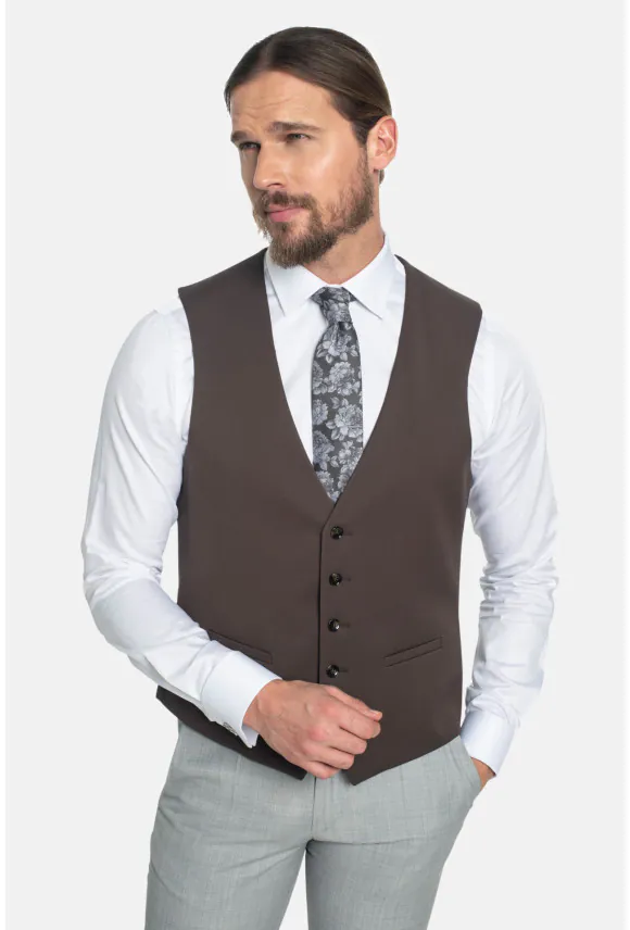 KAMIZELKA BENITOS SLIM FIT BRĄZOWA JEDNORZĘDOWA