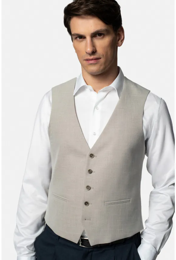 KAMIZELKA MOLARAL SLIM FIT BEŻOWA JEDNORZĘDOWA