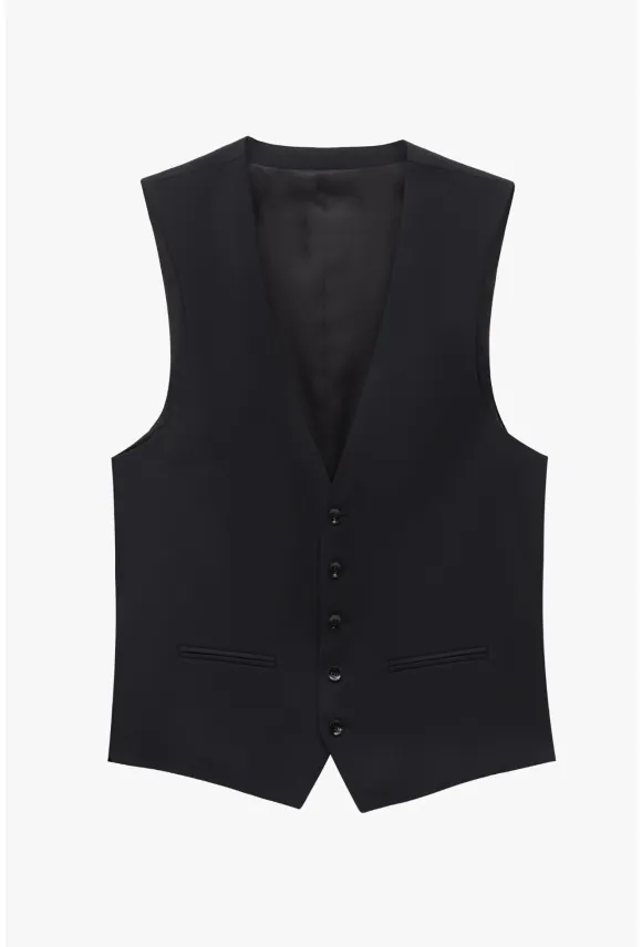 KAMIZELKA WINOLIA SLIM FIT CZARNA JEDNORZĘDOWA Z WEŁNĄ