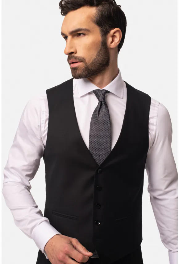 KAMIZELKA WINOLIA SLIM FIT CZARNA JEDNORZĘDOWA Z WEŁNĄ