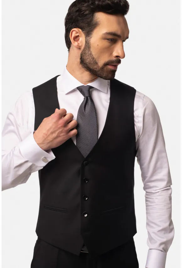 KAMIZELKA WINOLIA SLIM FIT CZARNA JEDNORZĘDOWA Z WEŁNĄ