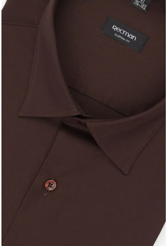 KOSZULA VERSONE 3292E DŁUGI RĘKAW CUSTOM FIT BRĄZOWA Z BAWEŁNY