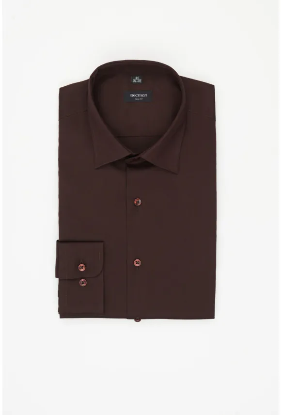 KOSZULA VERSONE 3292E DŁUGI RĘKAW SLIM FIT BRĄZOWA Z BAWEŁNY