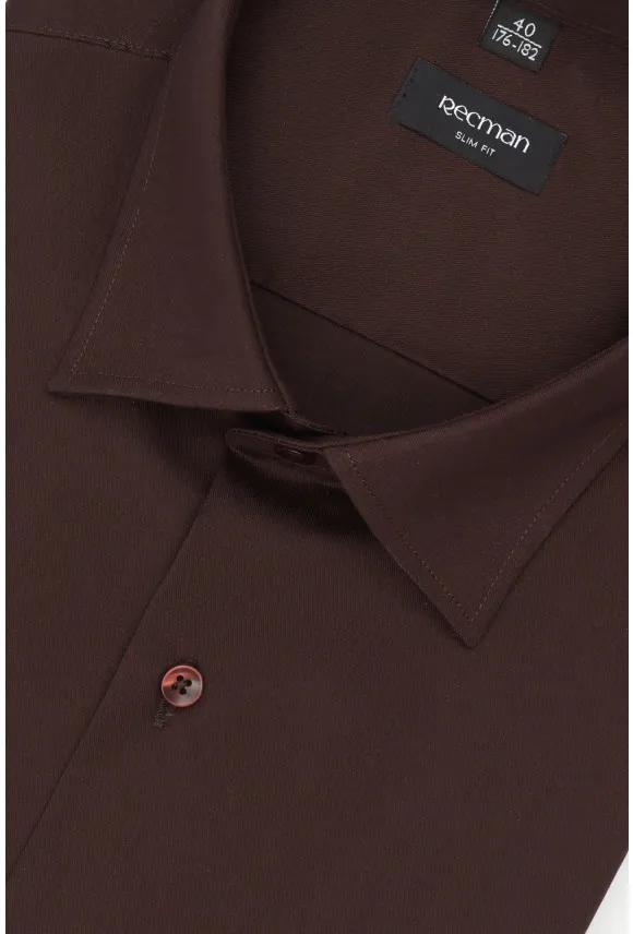 KOSZULA VERSONE 3292E DŁUGI RĘKAW SLIM FIT BRĄZOWA Z BAWEŁNY