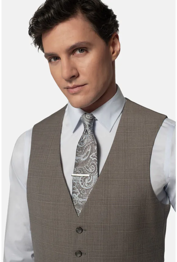 KAMIZELKA CRATO SLIM FIT BRĄZOWA JEDNORZĘDOWA Z WEŁNĄ