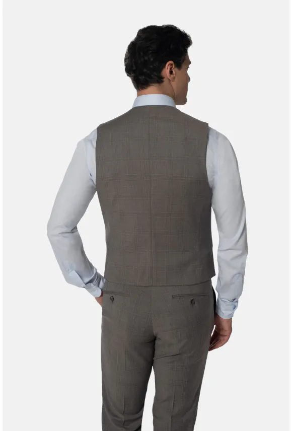 KAMIZELKA CRATO SLIM FIT BRĄZOWA JEDNORZĘDOWA Z WEŁNĄ
