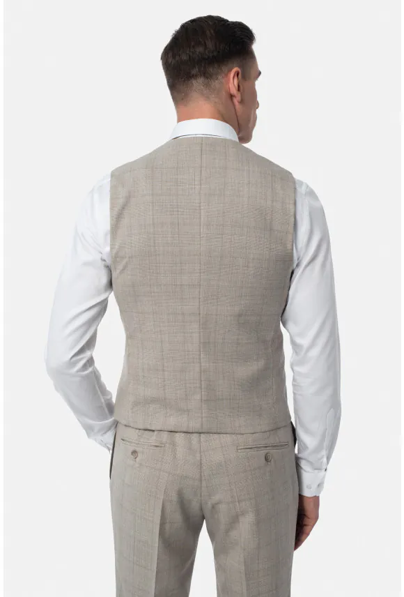 KAMIZELKA ANDRIA SLIM FIT BEŻOWA DWURZĘDOWA Z WEŁNY