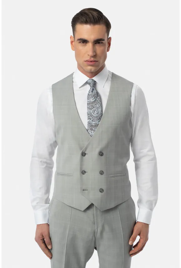 KAMIZELKA MILIS SLIM FIT SZARA DWURZĘDOWA Z WEŁNĄ