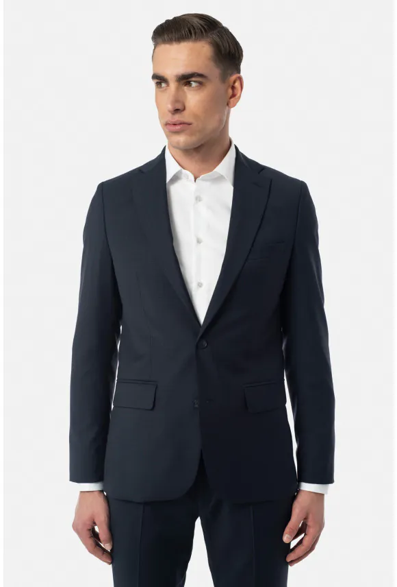 MARYNARKA NEWIN GRANATOWA SLIM FIT JEDNORZĘDOWA Z WEŁNY