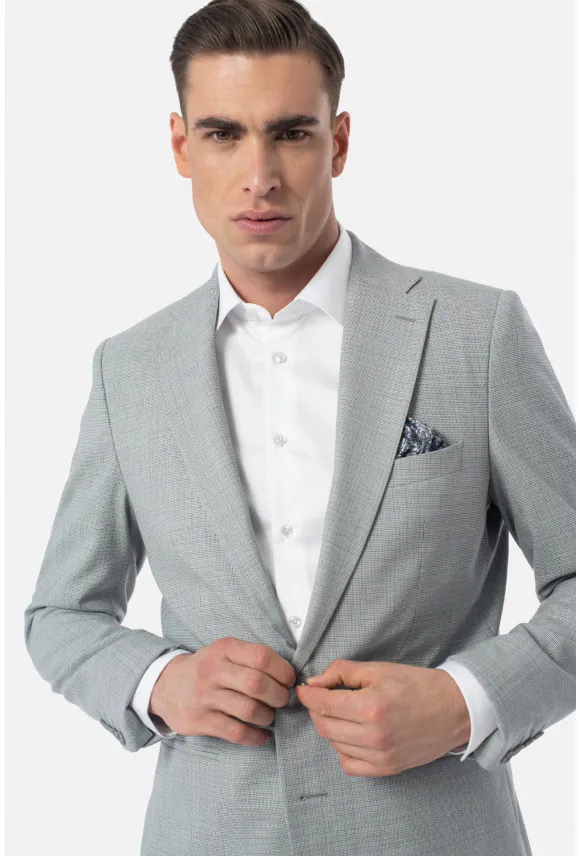 MARYNARKA TIRIA SZARA SLIM FIT JEDNORZĘDOWA Z WEŁNY