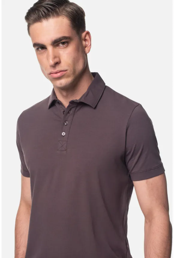 KOSZULKA POLO LIERMO BRĄZOWA 0001 Z BAWEŁNY TYPU JERSEY