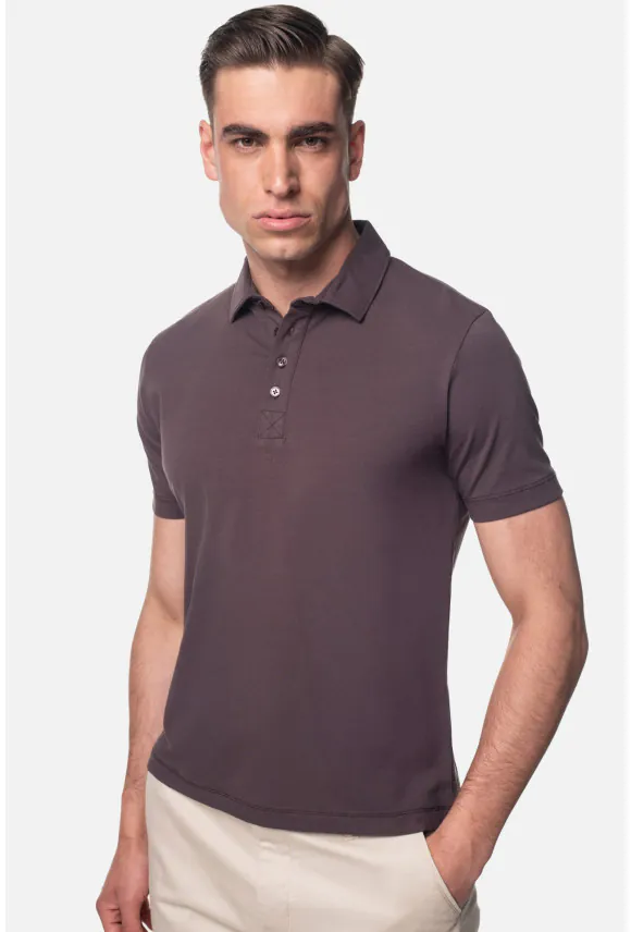 KOSZULKA POLO LIERMO BRĄZOWA 0001 Z BAWEŁNY TYPU JERSEY