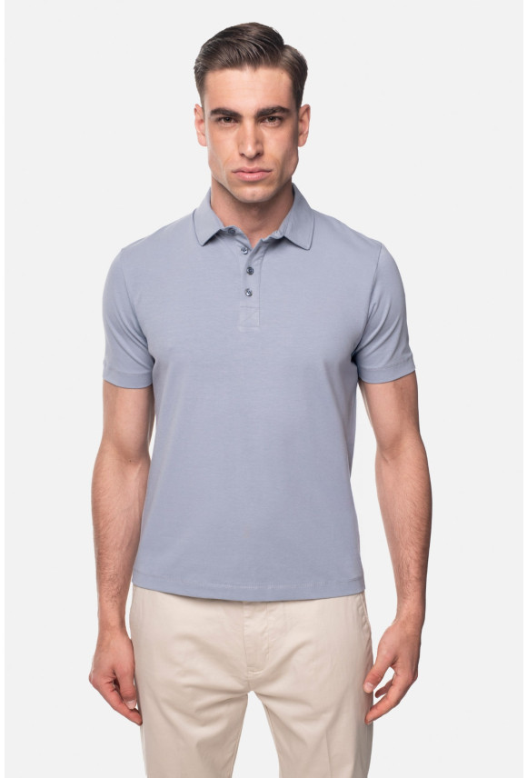 KOSZULKA POLO LIERMO BŁĘKITNA Z BAWEŁNY TYPU JERSEY KOSZULKA POLO LIERMO BŁĘKITNA Z BAWEŁNY TYPU JERSEY