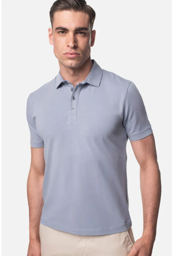 KOSZULKA POLO LIERMO BŁĘKITNA Z BAWEŁNY TYPU JERSEY