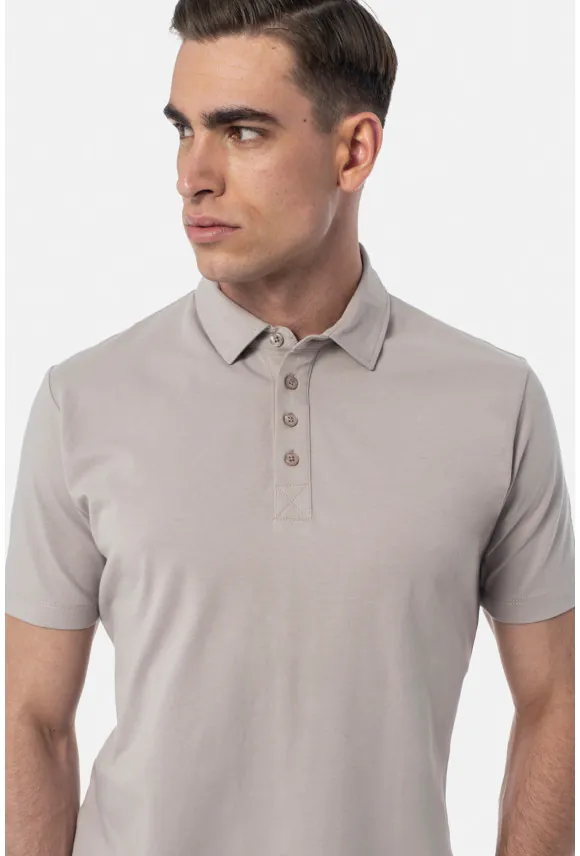 KOSZULKA POLO LIERMO BEŻOWA 0001 Z BAWEŁNY TYPU JERSEY