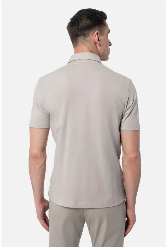 KOSZULKA POLO LIERMO BEŻOWA 0001 Z BAWEŁNY TYPU JERSEY