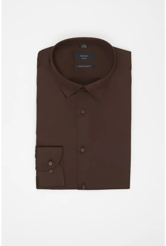 KOSZULA VERSONE 3308C DŁUGI RĘKAW SLIM FIT BRĄZOWA Z MODALEM