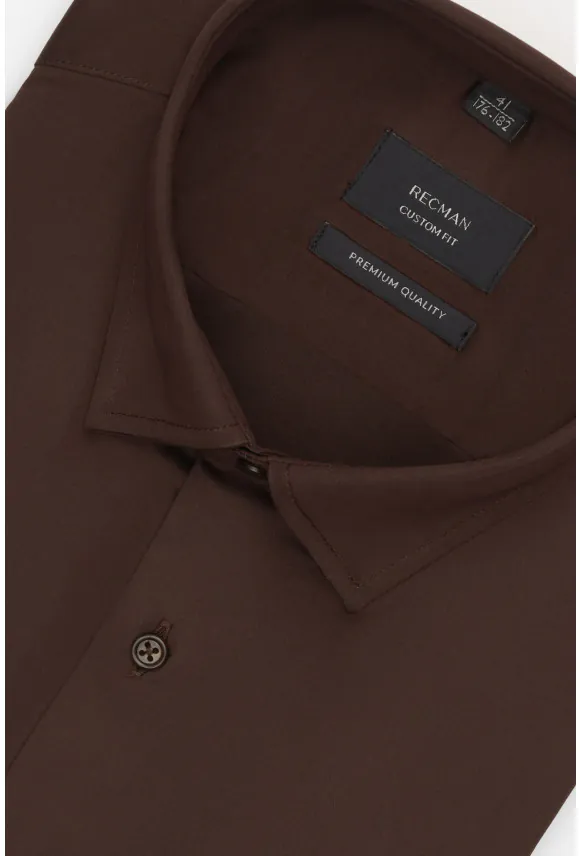KOSZULA VERSONE 3308C DŁUGI RĘKAW CUSTOM FIT BRĄZOWA Z MODALEM