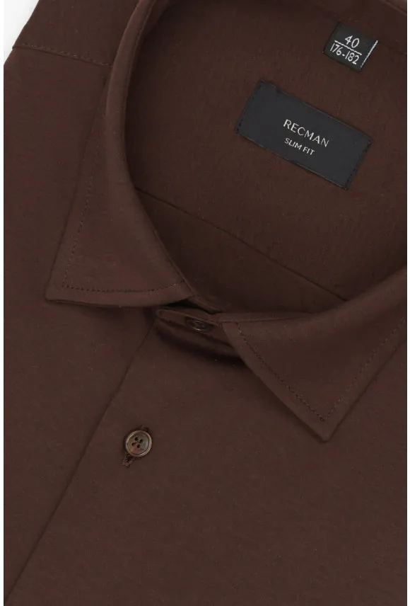 KOSZULA FORMENTO 3340 DŁUGI RĘKAW SLIM FIT BRĄZOWA Z DZIANINY
