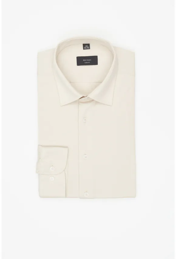 KOSZULA FORMENTO 3340 DŁUGI RĘKAW SLIM FIT BEŻOWA Z DZIANINY