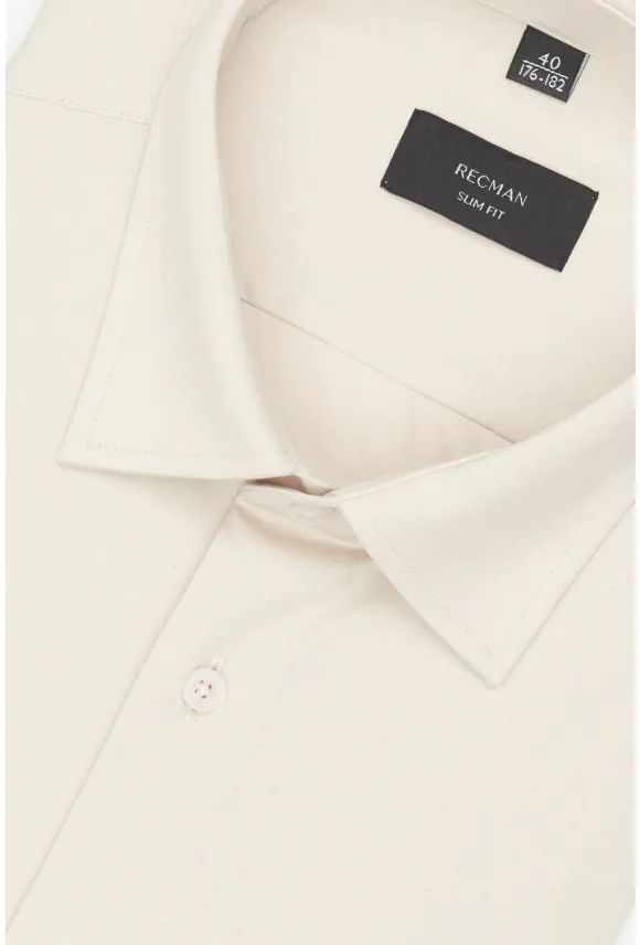 KOSZULA FORMENTO 3340 DŁUGI RĘKAW SLIM FIT BEŻOWA Z DZIANINY