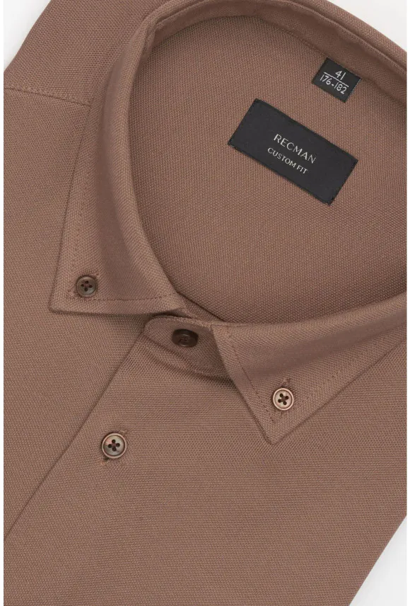 KOSZULA FORMENTO 3341 DŁUGI RĘKAW CUSTOM FIT BRĄZOWA Z DZIANINY