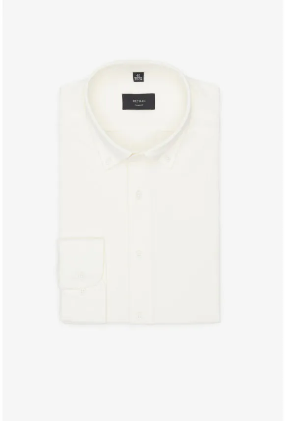 KOSZULA FORMENTO 3341 DŁUGI RĘKAW SLIM FIT ECRU Z DZIANINY
