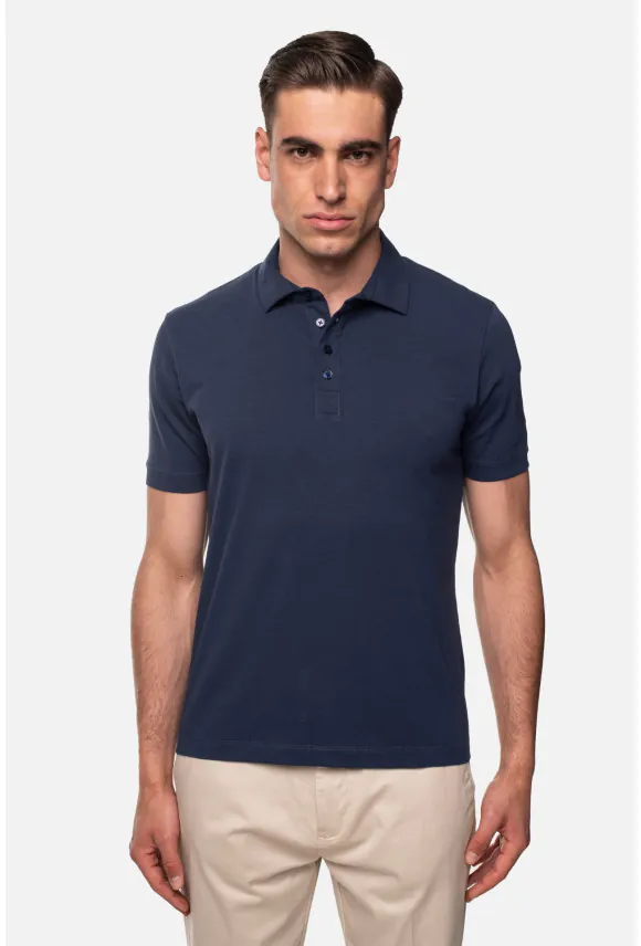 KOSZULKA POLO LIERMO GRANATOWA 0002 Z BAWEŁNY TYPU JERSEY