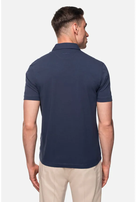 KOSZULKA POLO LIERMO GRANATOWA 0002 Z BAWEŁNY TYPU JERSEY