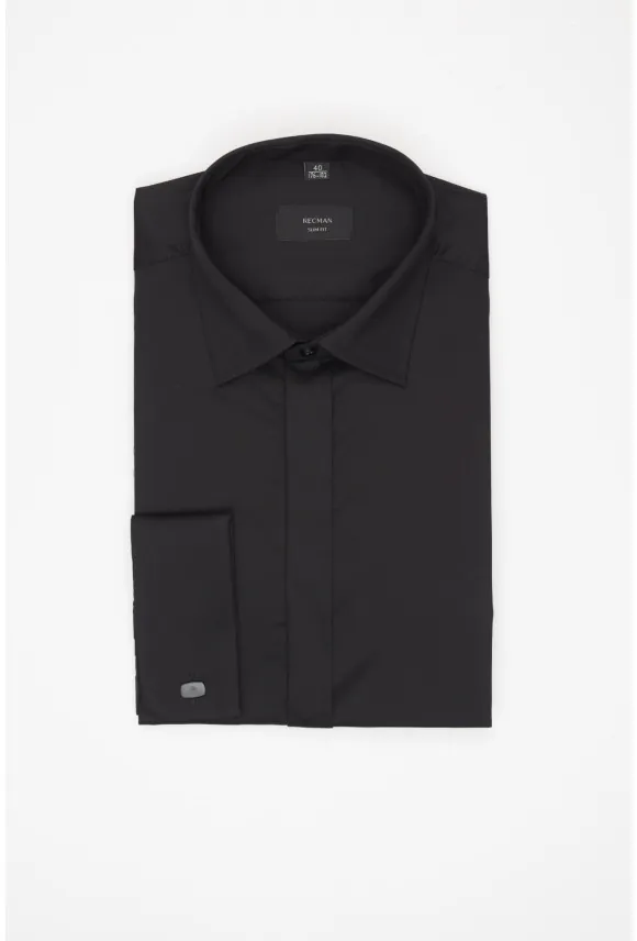 KOSZULA SAVERNE 3292 SP SLIM FIT CZARNA Z BAWEŁNY